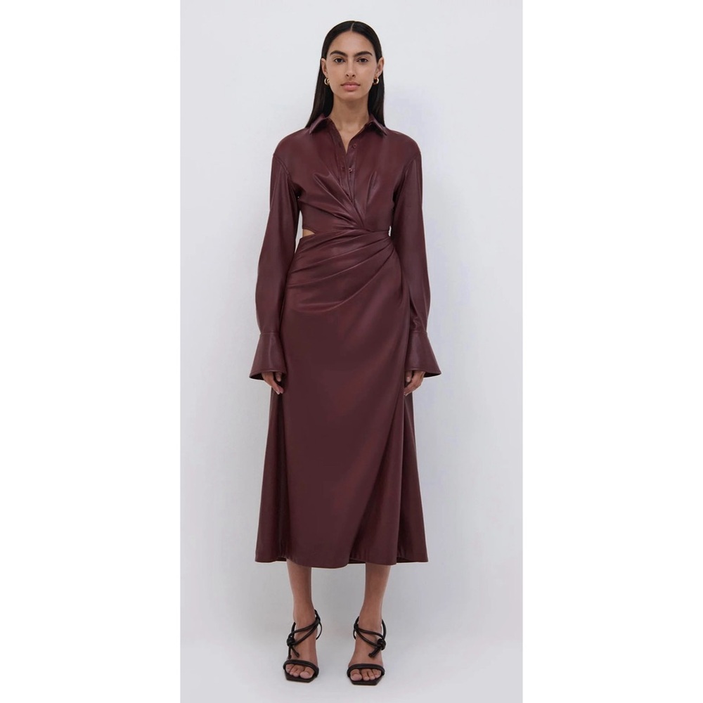 JONATHAN SIMKHAI Mara Vegan Leather Wrap Dress in Mulberry